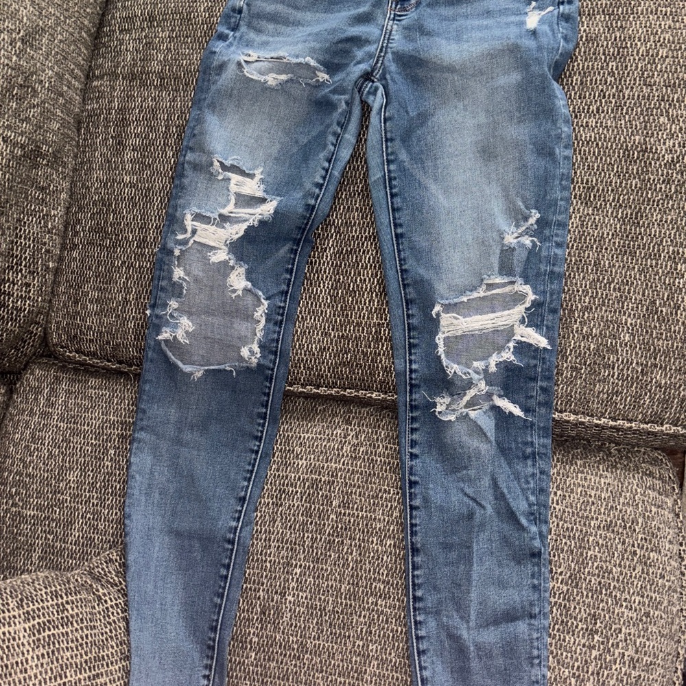 American Eagle Outfitters Ripped Blue Skinny Jeans